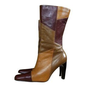 VTG Pazzo patchwork leather square toe heeled boots size 9